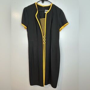 Vintage Julian Taylor Black/Yellow Striped Short Sleeve Sheath Midi Dress Sz14